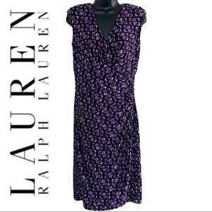 Ralph Lauren Purple Geometric Print Jersey Sheath Faux Wrap Dress Size 4